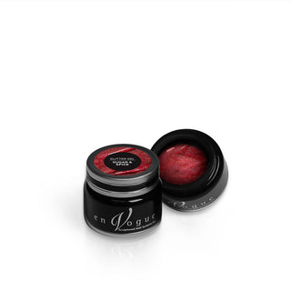 en Vogue sugar and spice coral jelly base glitter gel polish for professional nails and extensions shown in container